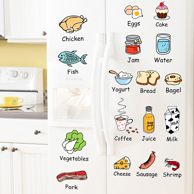 可爱卡通防水冰箱贴纸厨房壁纸食物创意柜子自粘餐厅厨具墙贴画