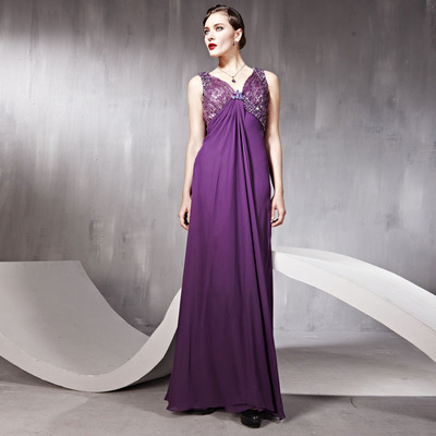 创意狐 紫色优雅长款连衣裙 结婚礼服新娘敬酒服 聚会晚装 56803