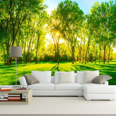 自然风景画 绿色阳光3d立体大型壁画客厅沙发背景墙壁纸墙纸树林