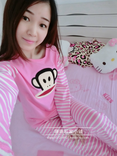 热销<em>大嘴猴 睡衣女秋</em>款 纯棉大嘴猴睡衣套装 女