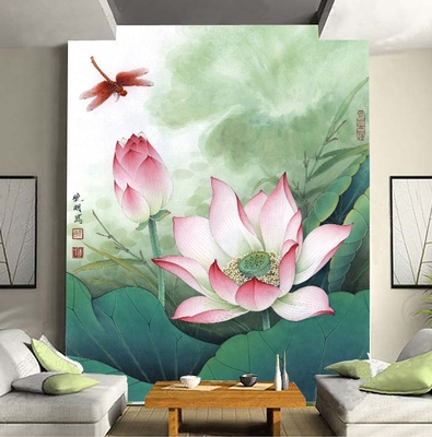 格美定制3d立体荷花大型壁画中式客厅玄关电视卧室走廊背景墙壁纸