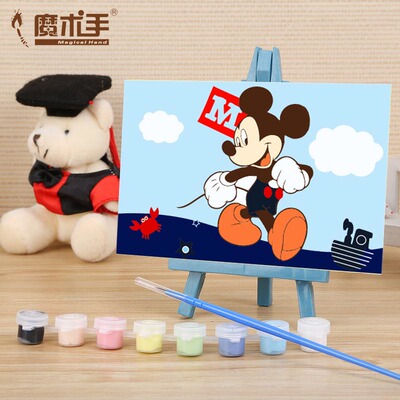 特价diy数字油画填色手工数码手绘儿童画益智画墙礼物沙滩米奇