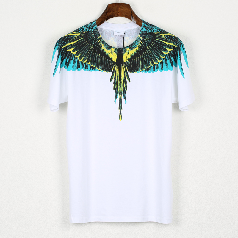 代购marcelo burlon 2017新款秀款漆印黑白拼接翅膀男士短袖t恤