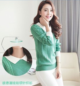 2014秋冬装新款<em>毛衣</em>女装<em>打底衫衬衣领</em>假两件