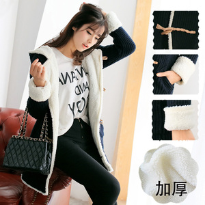 帽中长款 加绒加厚<em>保暖马海毛</em>毛衣外套女<em>开衫</em>