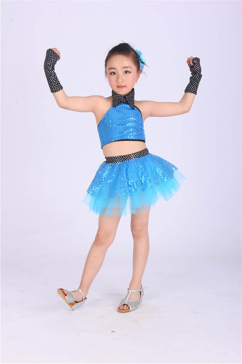 六一儿童爵士舞亮片演出服女童现代舞舞蹈服拉丁舞蹈裙幼儿表演服