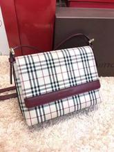 日本中古vintage二手BURBERRY酒红配皮经典格单肩斜挎包女包复古