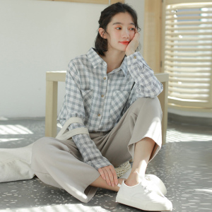 格子加绒衬衫女