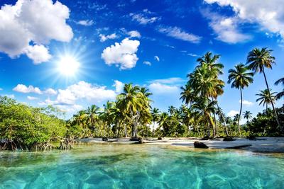 马尔代夫风景画旅游胜地碧海蓝天沙滩风光青山绿水养眼壁纸贴画