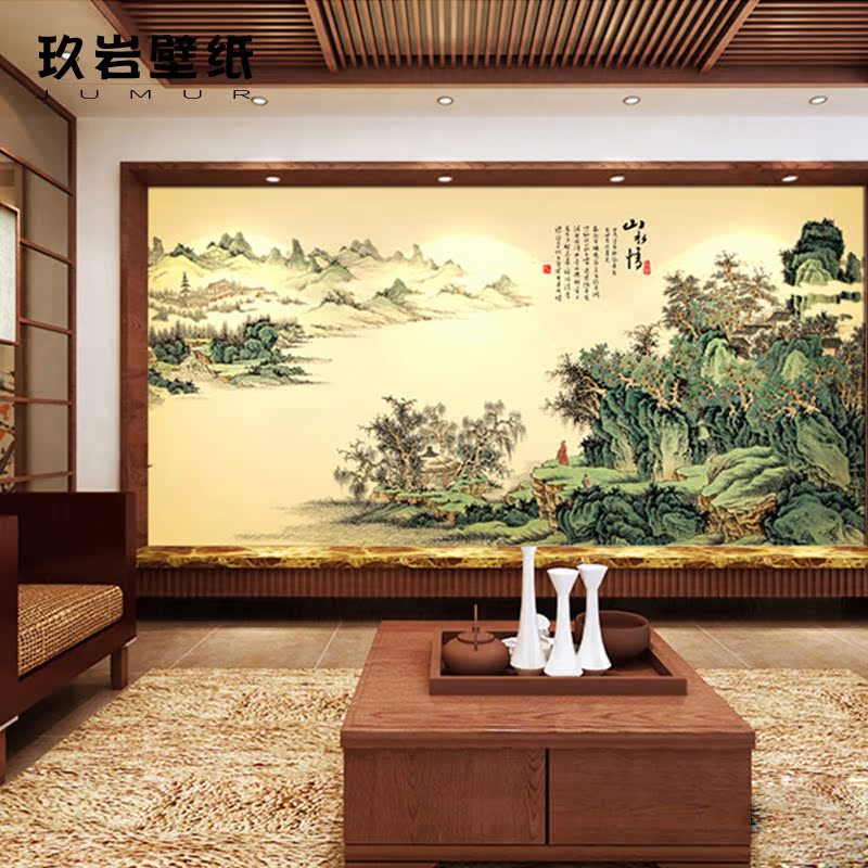 中式客厅墙纸电视背景墙大型壁画风景壁画酒店宴会厅壁纸 山水情