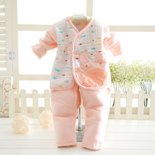 初生宝宝薄棉衣系带棉袄加棉薄棉服夹棉衣 新生婴儿纯棉和尚服套装