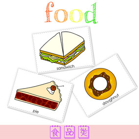 食物食品类food 英语彩图分类单词卡英文闪卡幼儿启蒙早教教具