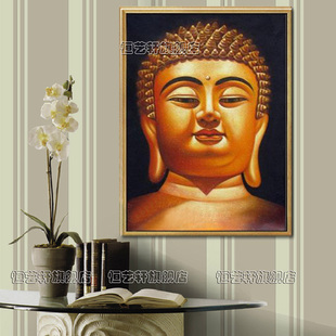 壁画 恒艺轩油画装饰公司 佛教头像灰金色 壁画办公室宗教油画
