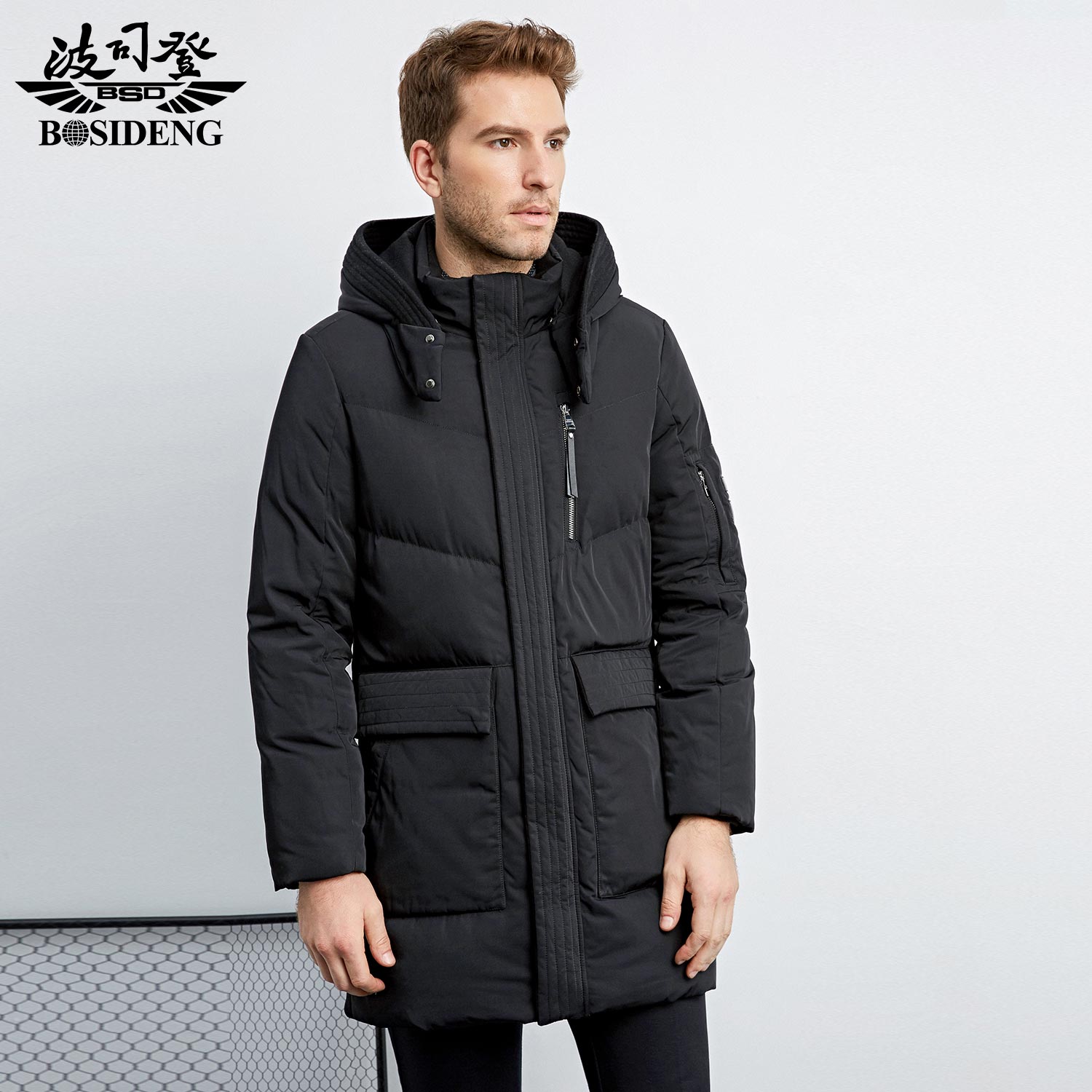 新款 波司登羽绒服 男青年时尚大毛领长款保暖直筒外套b1601123n