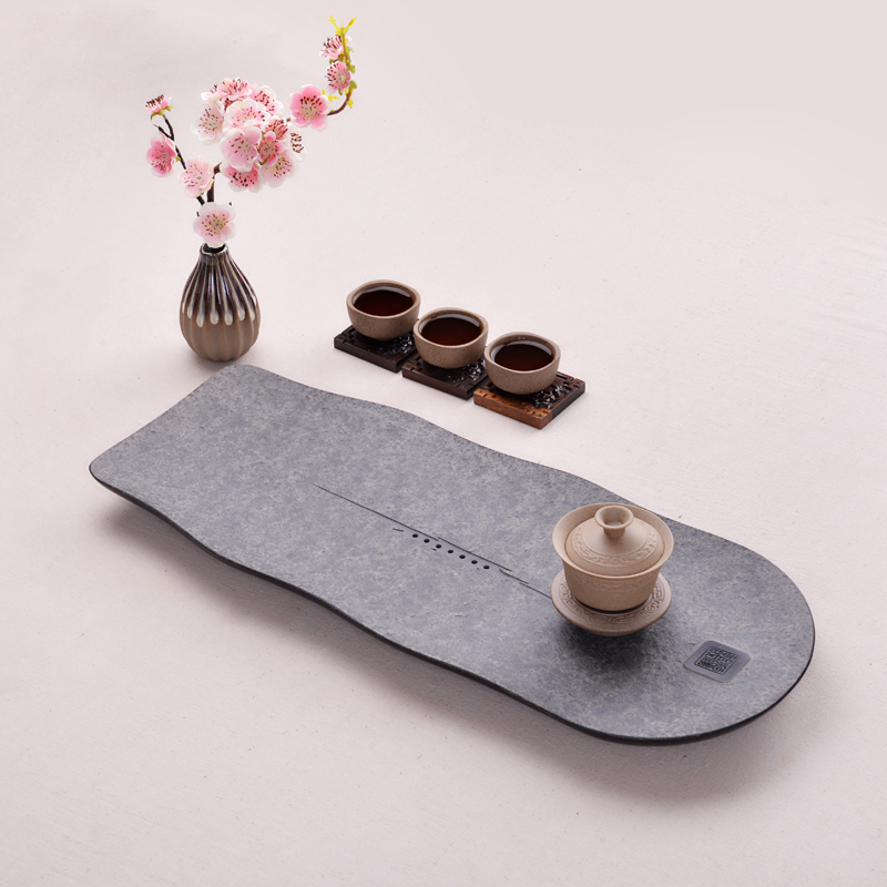 源韵 乌金石茶盘 石头茶盘 天然排水式石材茶台小茶海 简约干泡盘