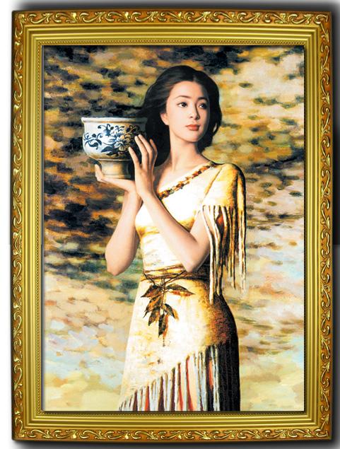 唯美为家居家过道装饰画酒店旅馆有框画美女人物画东方美抱陶女