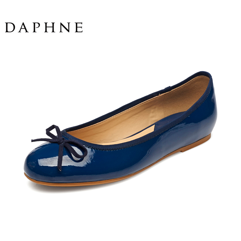 daphne/达芙妮女鞋时尚舒适平底圆头亮面蝴蝶结浅口单