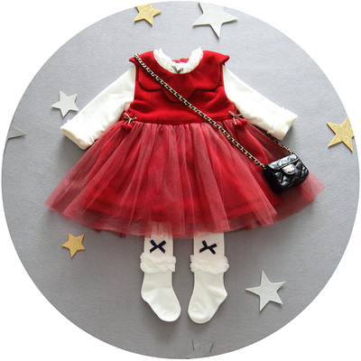 1-3岁秋冬装女宝宝高档绒皮流苏连衣裙女童加