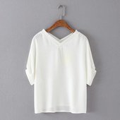 雪纺衫 V领短袖 2016夏新品 宽松短款 欧美风时尚 外贸原单女装