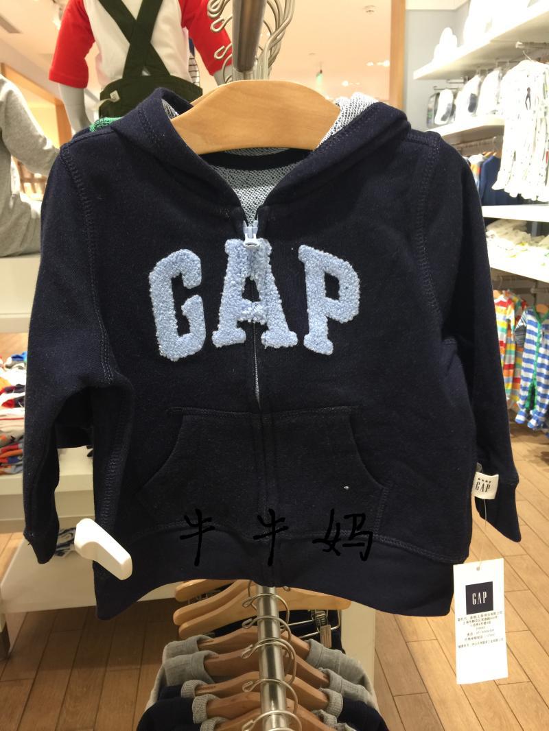 gap正品专柜代购儿童外套627158男婴儿新款徽标纯棉拉链连帽卫衣