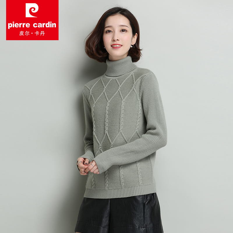 pierre cardin/皮尔卡丹女士高领纯羊毛衫2017新款套头针织女毛衣