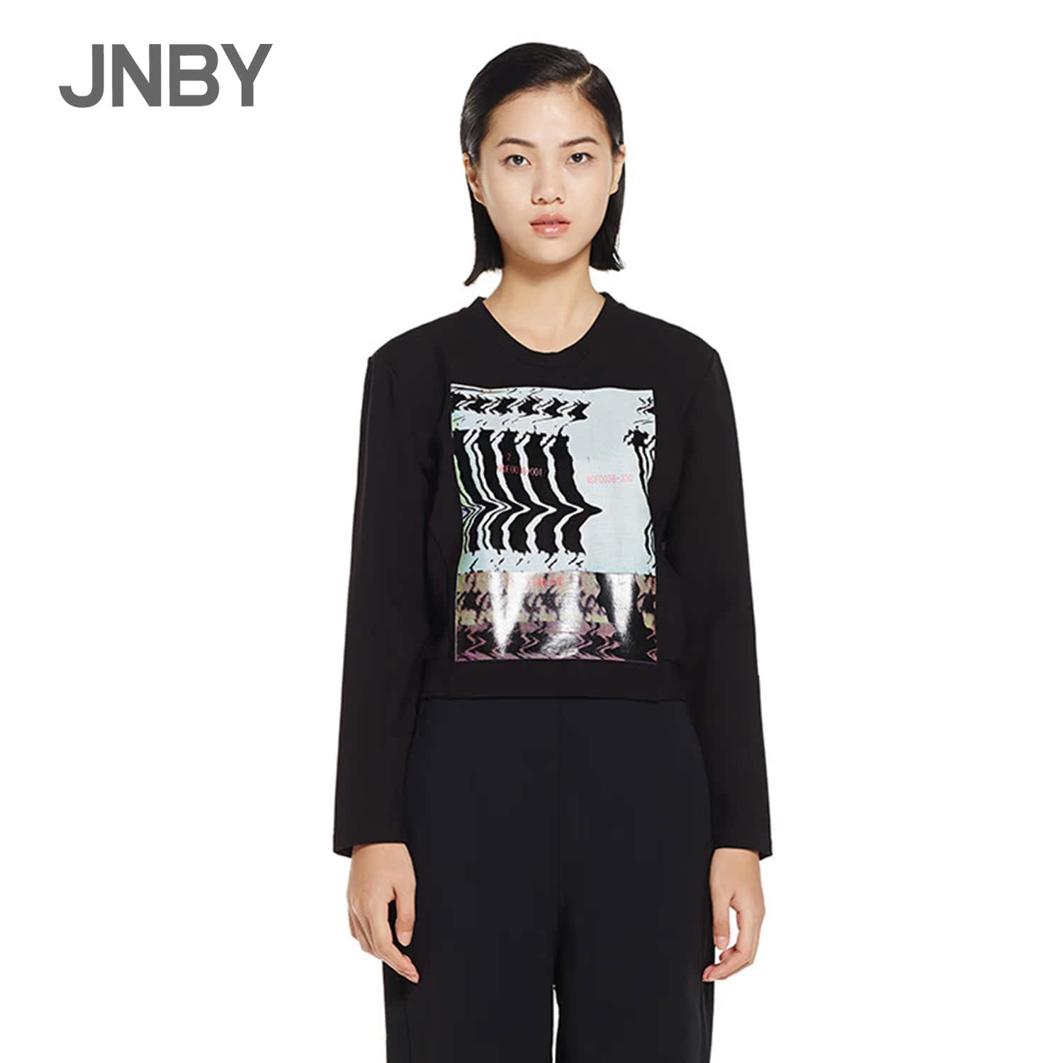 jnby/江南布衣千鸟格图案组合时尚趣味长袖圆领针织衫5f761230