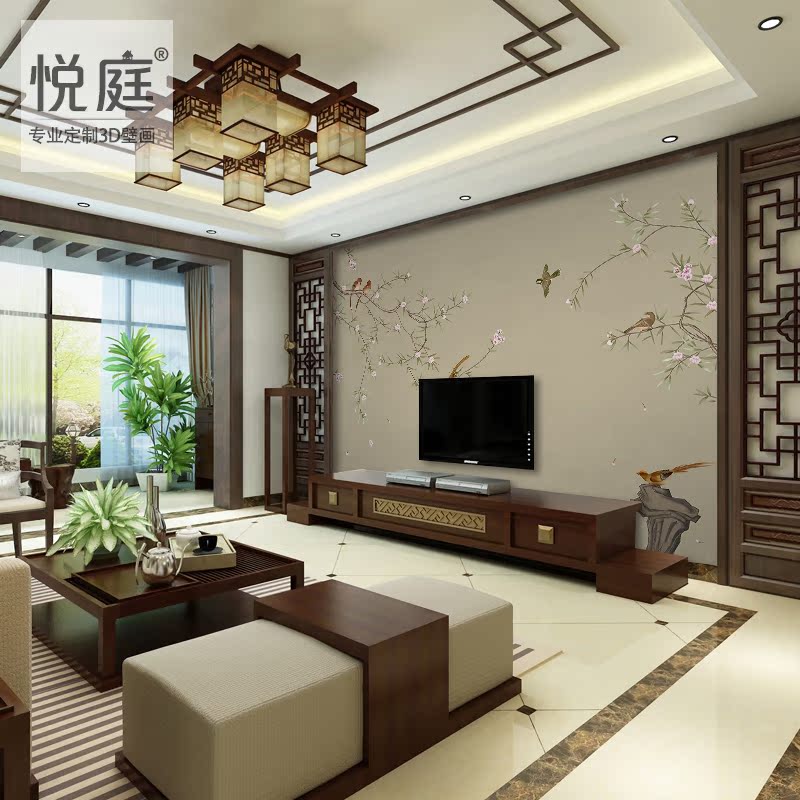中式古典花鸟壁纸中国风墙纸客厅卧室影视墙布电视背景墙定制壁画
