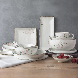 日式雪点樱花白色陶瓷餐具