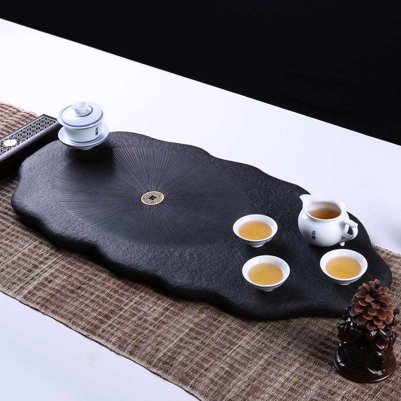 上古乌金石茶盘石头黑金石茶海生活家用复古茶台石雕茶盘石材茶具