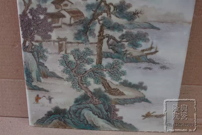 景德镇陶瓷瓷板画名家手绘仿古粉彩山水小陶瓷画珠山八友汪野亭