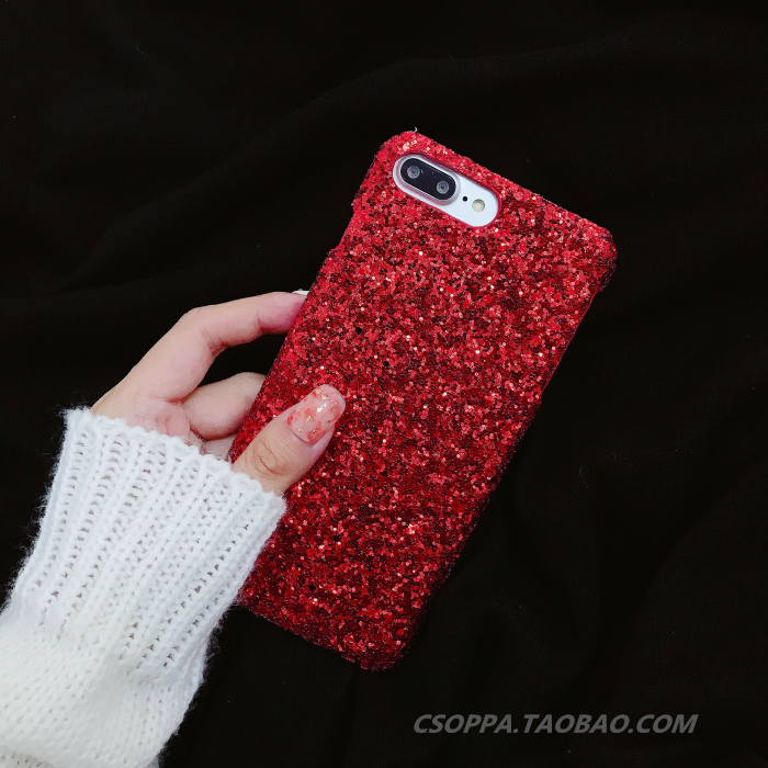 ins韩国红色闪粉亮片苹果x手机壳iphone8/6s/7plus保护套个性女款