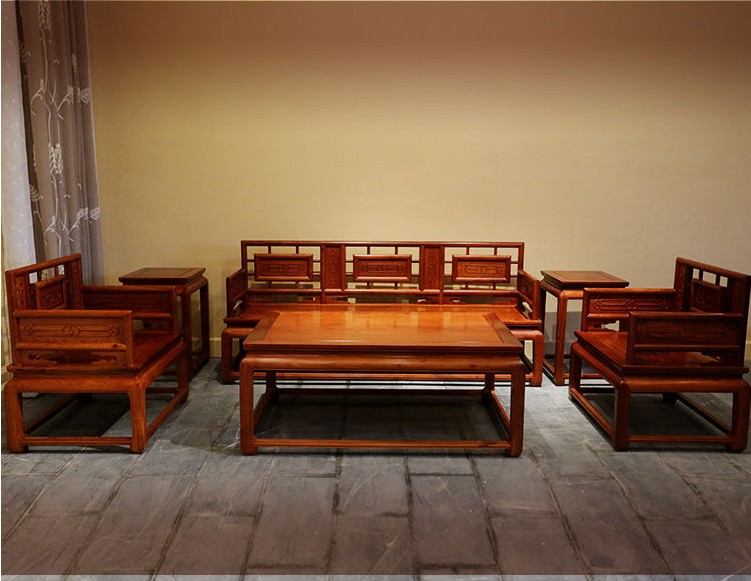 烫蜡红木家具 缅甸花梨木沙发 明式现代沙 红木小款简单玫瑰沙发