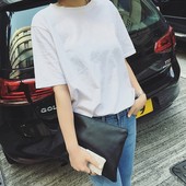 简约休闲百搭纯棉学生上衣服 韩版 T恤女宽松2017夏季新款 白色短袖