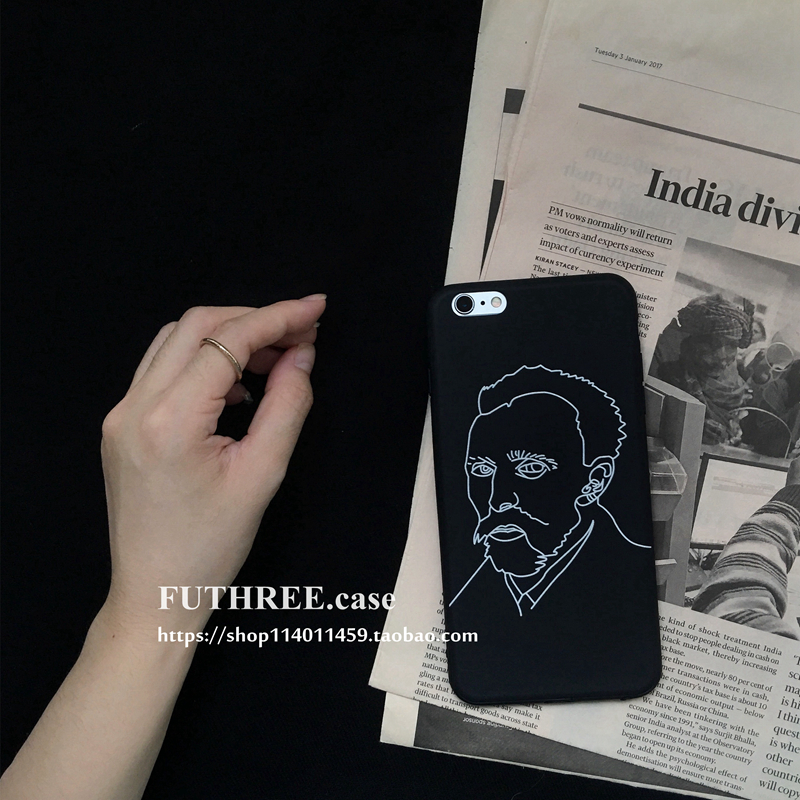 futhree 包邮极简大叔人像黑色苹果7plus手机壳iphone6sp全包软壳