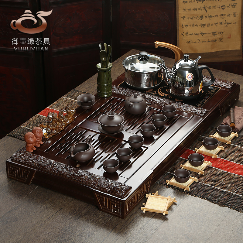 特价 紫砂陶瓷功夫茶具套装 金灶电磁炉四合一实木茶盘 茶具茶海