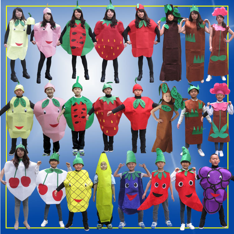 六一节儿童水果服环保衣服儿童手工diy亲子走秀蔬菜衣服演出服装