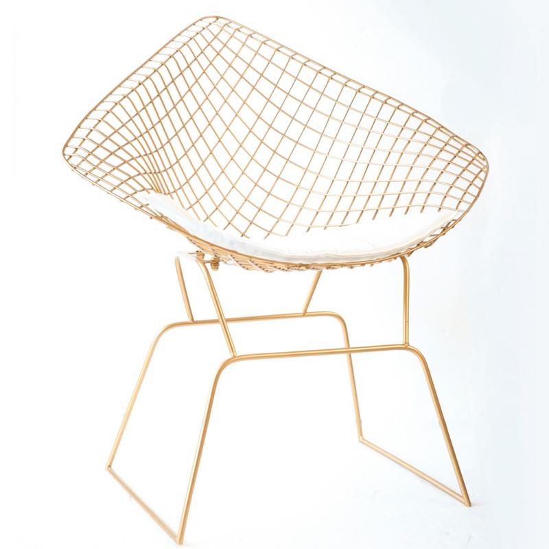 镂空铁丝椅 铁艺创意个性餐椅北欧现代简约休闲椅设计师椅子金色