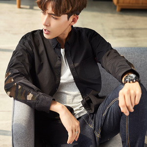 学生迷彩拼接衬衫