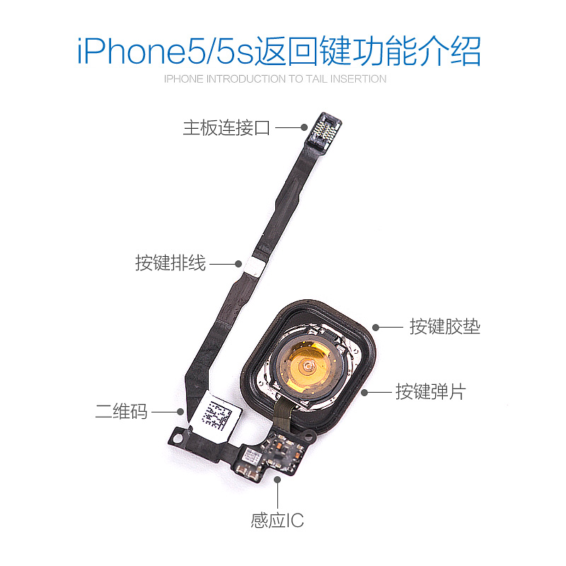 苹果5shome键iphone5s指纹识别iphone5home返回键5c按键排线总成