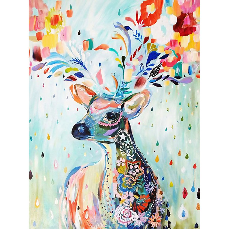 鹿装饰画心北欧动物彩色麋鹿儿童房挂画小清新画芯花鸟装饰画画芯