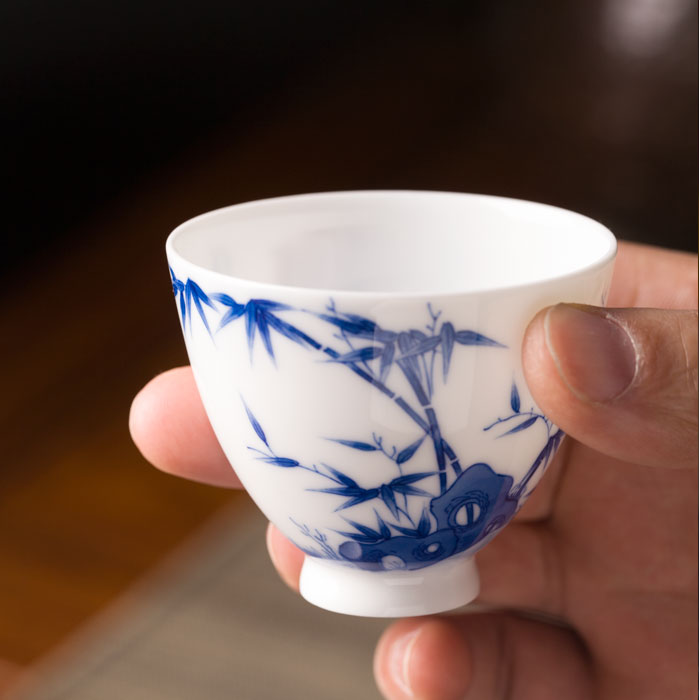 精工手绘 四君子梅兰竹菊 品茗杯 茶杯 收藏级复古青花瓷茶具茶道