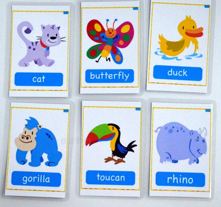 animal卡通版动物家用英文单词卡片儿童英语早教幼儿启蒙认知闪卡