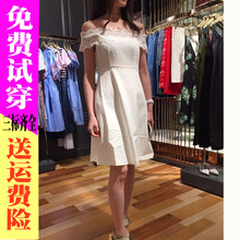 2017新款欧时力新式正品女夏一字肩性感显瘦蕾丝连衣裙1JY2080580