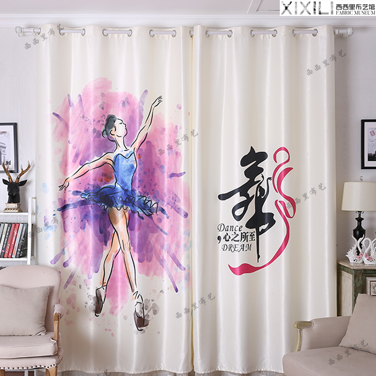 韩式简约芭蕾舞蹈瑜伽室健身房个性半遮光布短帘卧室展厅窗帘定制