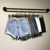 黑白灰色高腰牛仔短裤女夏毛边胖mm加肥大码宽松200斤韩版热裤潮