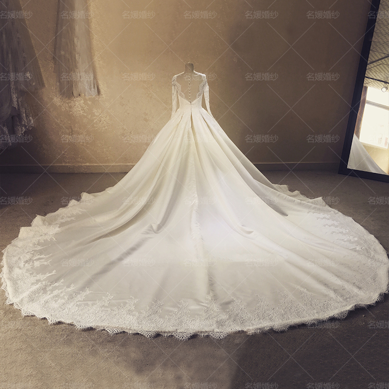 长袖婚纱礼服2016新款韩式新娘一字肩婚纱V领