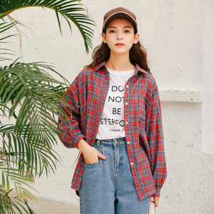 小清新格子衬衫女