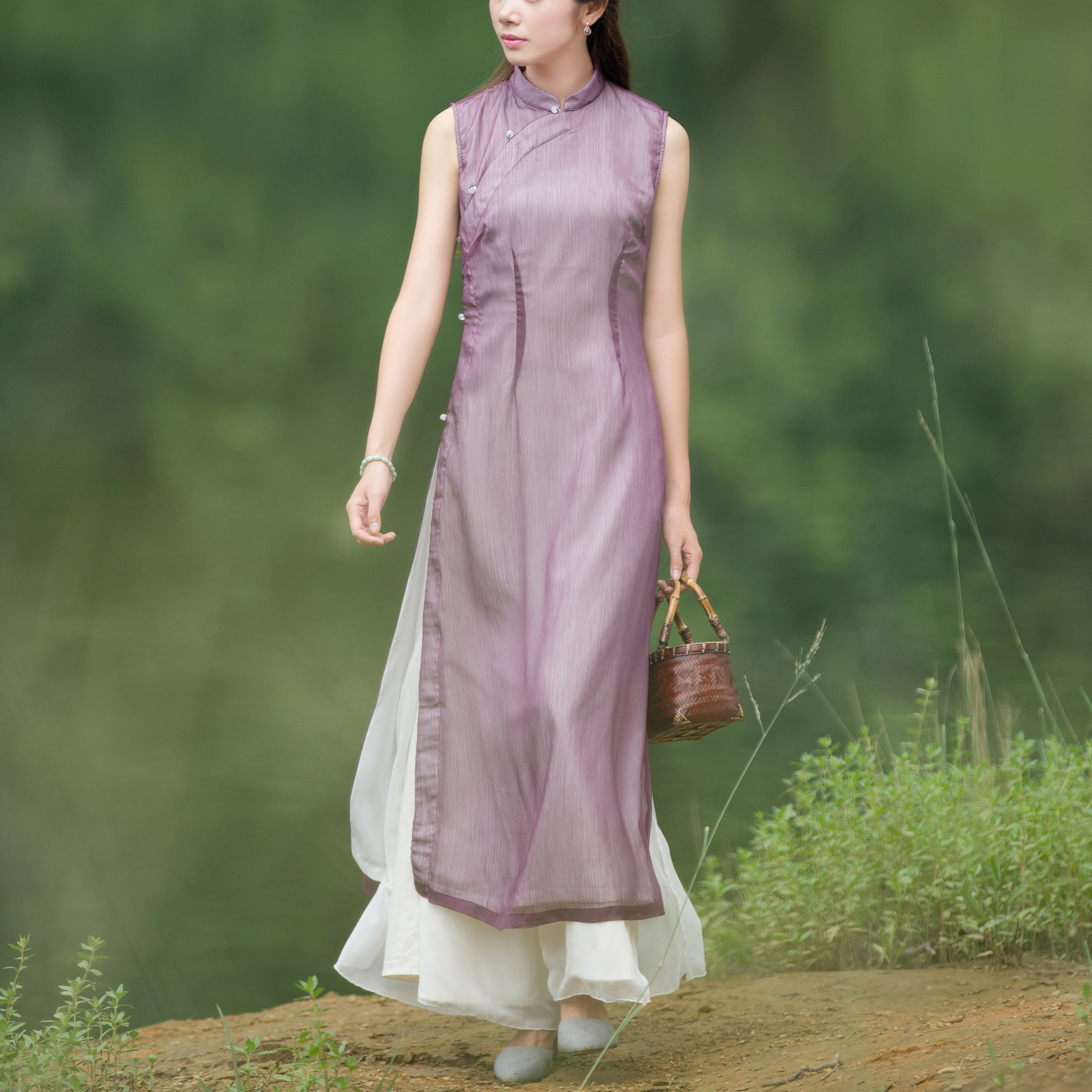夕烟-山有色奥黛原创设计中国风女装文艺复古连衣裙飘逸长裙新品