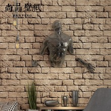 3D仿真大理石纹石头墙纸酒吧中式餐厅饭店复古砖纹砖块文化石壁纸