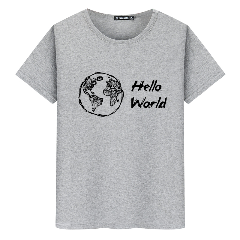 hello world你好世界时尚英文短语纯棉圆领印花t恤衫夏季新款t潮